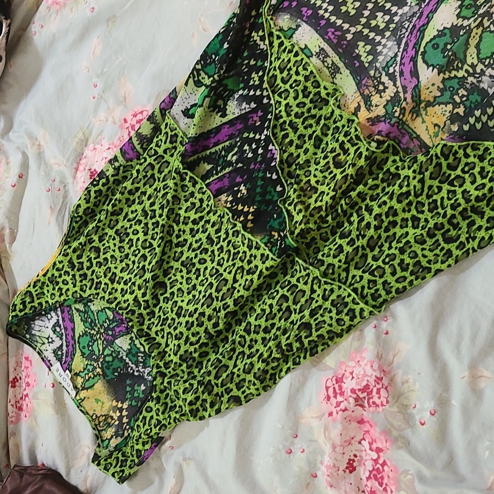 Adore Green Cheetah Print Long Tank top Dress Shirt